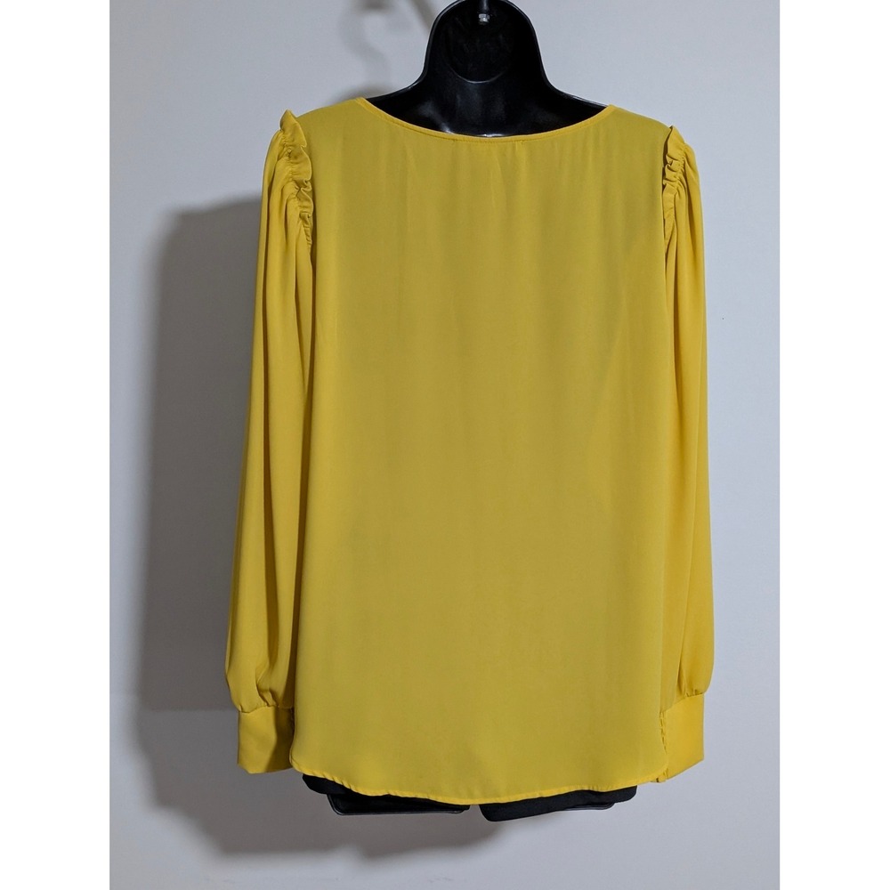 LOFT Yellow Blouse Long Sleeve Ruffle Detail V-Neck Top Size Medium - Picture 3 of 5